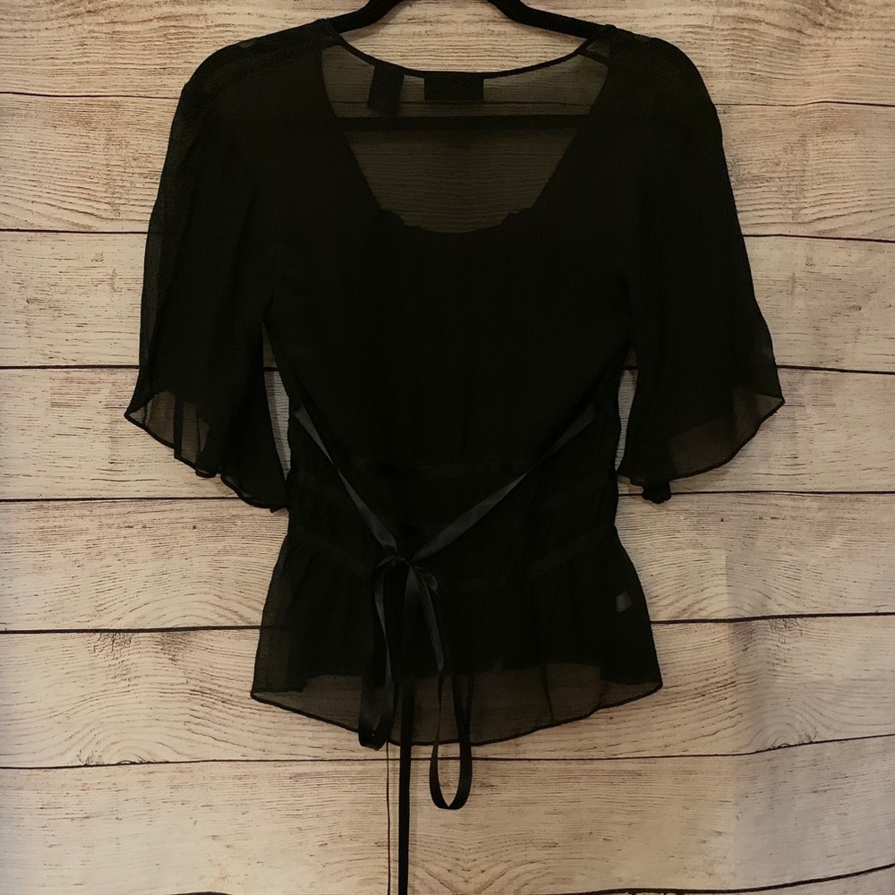 Express Sheer Blouse Sheer Tie Black 5/6 - Picture 7 of 11